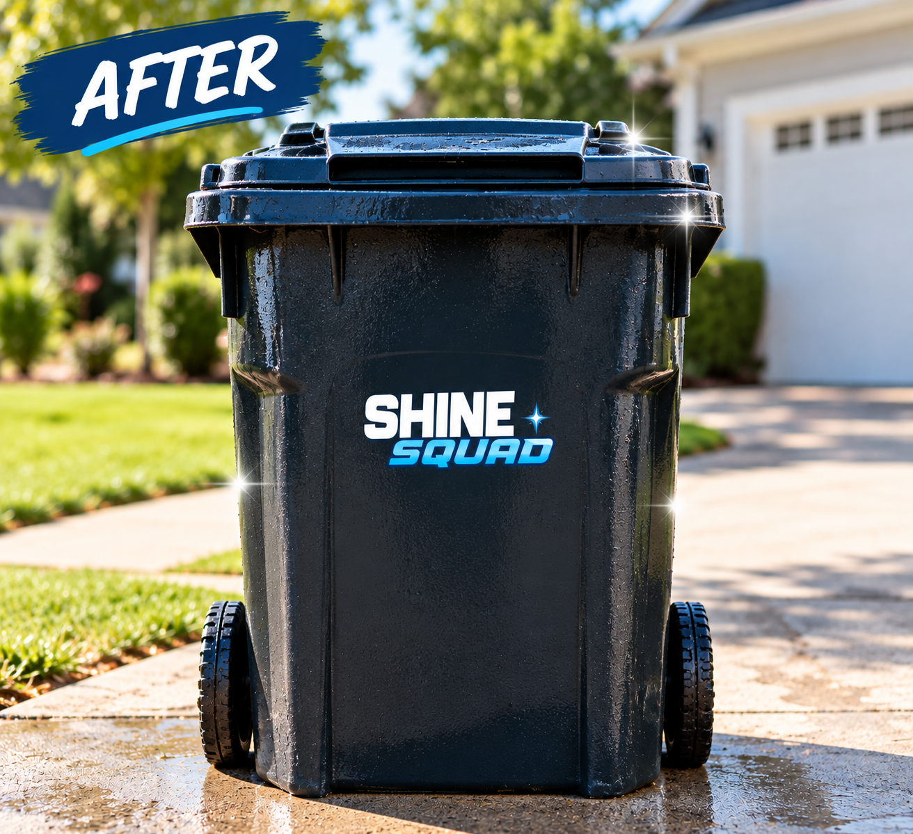 Same trash bin clean and shining after Shine Squad service